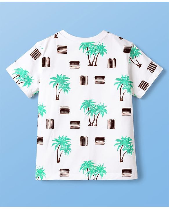 Pine Kids Cotton Knit Half Sleeves Beach Theme Printed Co -ords T-Shirt & Shorts Night Suit - White