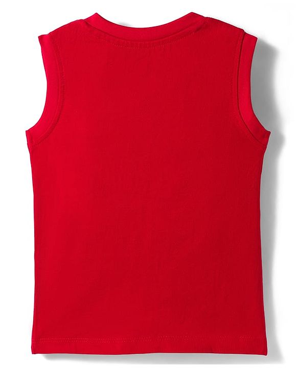 Babyhug Cotton Knit Sleeveless Tank T-Shirt with Number Graphics & Rib at Neck  - Red