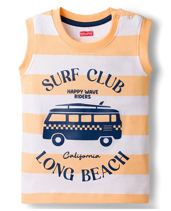 Babyhug Cotton Knit Sleeveless T-Shirt with Graphics Multi Color 6-9 Months