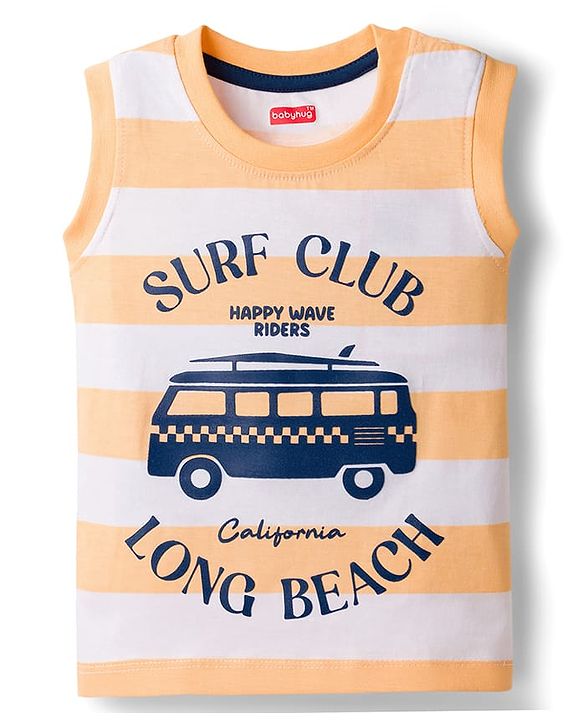 Babyhug Cotton Knit Sleeveless T-Shirt with Graphics Multi Color 6-9 Months