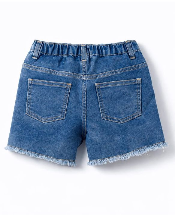 Pine Kids Cotton Woven Knee Length Shorts With Floral Embroidery - Navy Blue