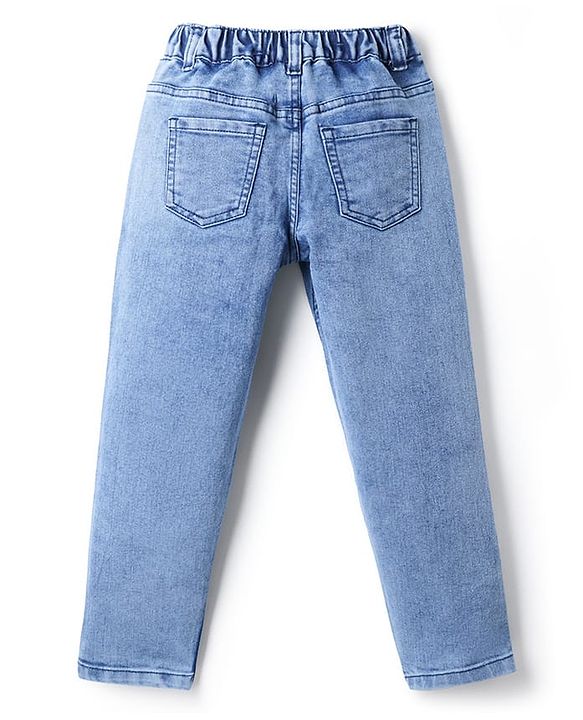 Pine Kids Woven Ankle Length Cargo Jeans with Text & Floral Prints - Blue