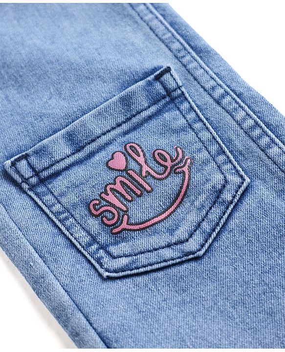 Pine Kids Woven Ankle Length Cargo Jeans with Text & Floral Prints - Blue
