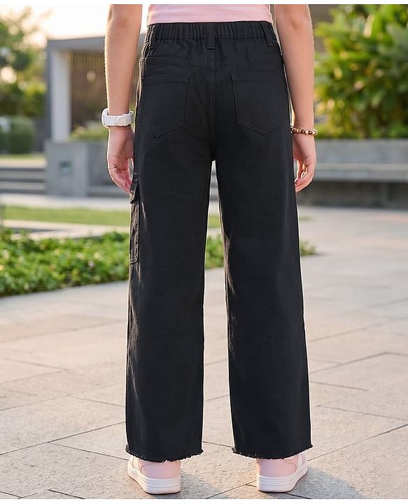 Pine Kids Woven Full Length Solid Flared Jeans - Black