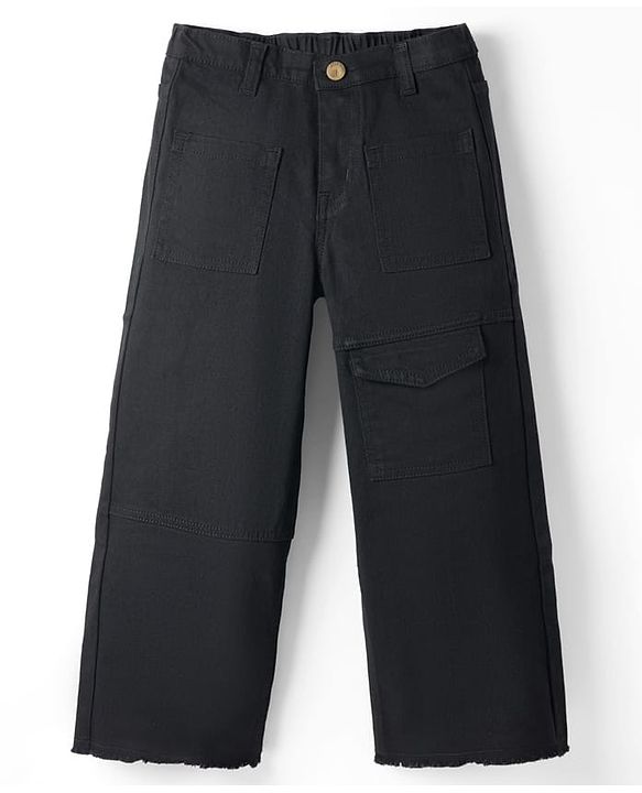 Pine Kids Woven Full Length Solid Flared Jeans - Black