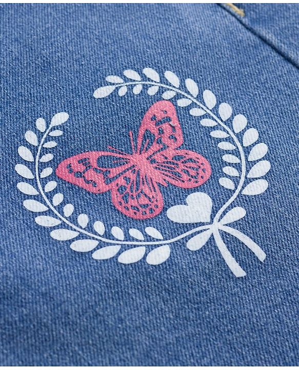Pine Kids Woven Ankle Length Butterfly Printed Flared Jeans - Blue