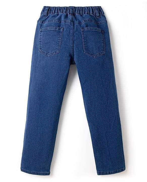 Pine Kids Cotton Mix Ankle Length Denim Jeans with Love Embroidery in Blue