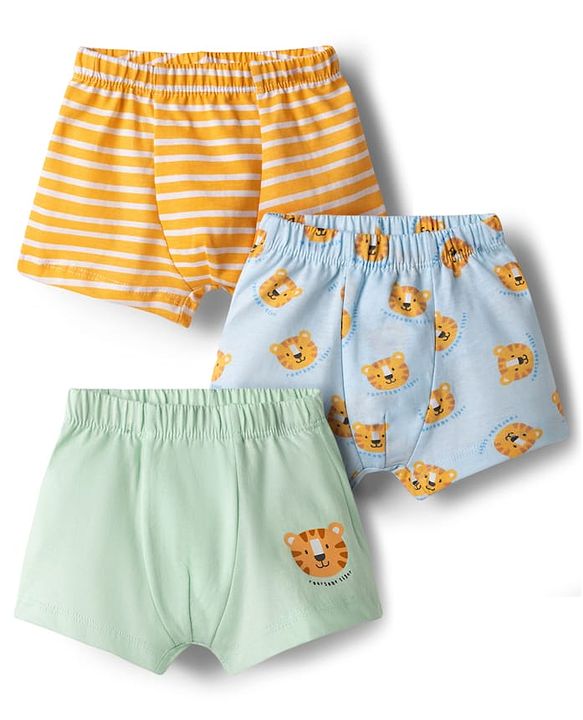 Babyhug 100% Cotton Knit Antibacterial Striped & Tiger Printed Trunks Pack of 3 - Multicolor
