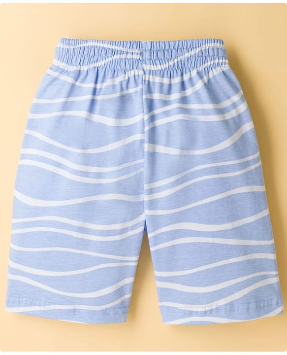 Pine Kids Cotton Knit Half Sleeves Printed T-Shirt & Shorts Co-ord Night Suit - Blue