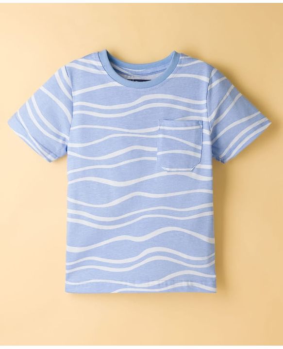 Pine Kids Cotton Knit Half Sleeves Printed T-Shirt & Shorts Co-ord Night Suit - Blue