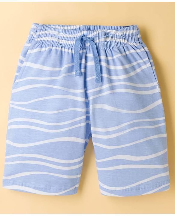 Pine Kids Cotton Knit Half Sleeves Printed T-Shirt & Shorts Co-ord Night Suit - Blue