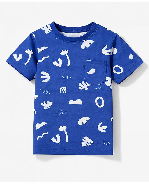 Pine Kids Cotton Knit Half Sleeves Co-Ord T-Shirt & Shorts Printed Night-Suit - Blue