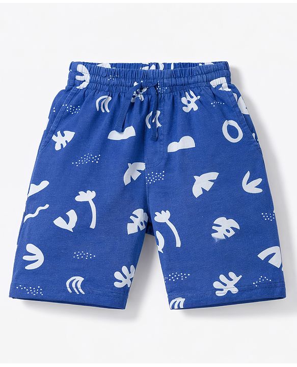 Pine Kids Cotton Knit Half Sleeves Co-Ord T-Shirt & Shorts Printed Night-Suit - Blue