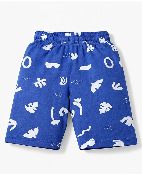 Pine Kids Cotton Knit Half Sleeves Co-Ord T-Shirt & Shorts Printed Night-Suit - Blue