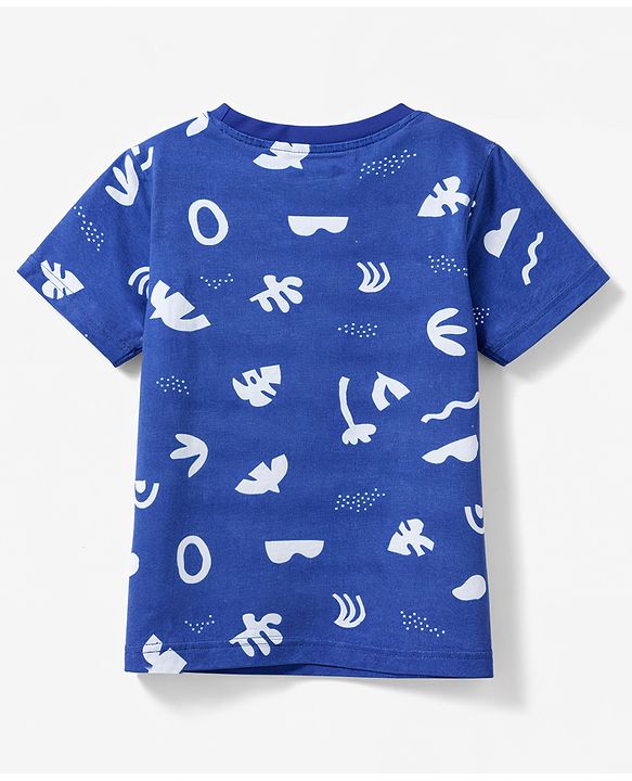 Pine Kids Cotton Knit Half Sleeves Co-Ord T-Shirt & Shorts Printed Night-Suit - Blue