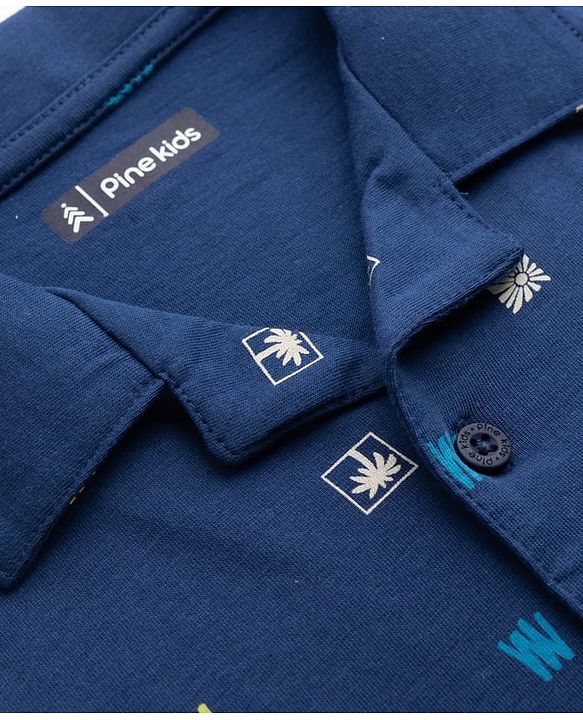 Pine Kids Cotton Knit Half Sleeves Printed Shirt & Shorts Co-ord Night Suit - Navy Blue