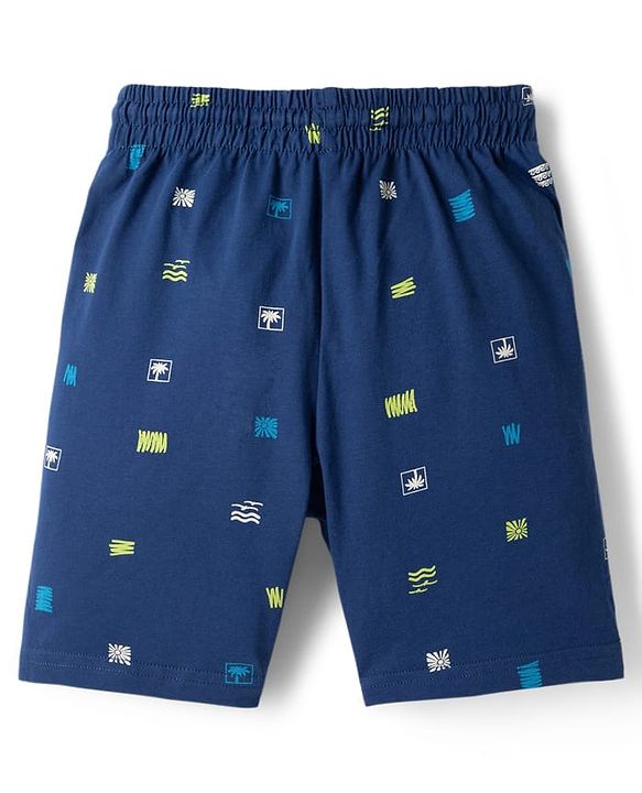 Pine Kids Cotton Knit Half Sleeves Printed Shirt & Shorts Co-ord Night Suit - Navy Blue