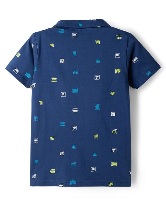 Pine Kids Cotton Knit Half Sleeves Printed Shirt & Shorts Co-ord Night Suit - Navy Blue