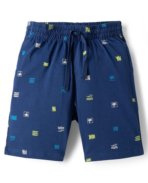 Pine Kids Cotton Knit Half Sleeves Printed Shirt & Shorts Co-ord Night Suit - Navy Blue