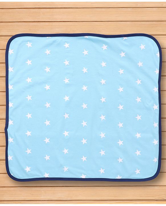 Babyhug Cotton Knit Hooded Towel With Star Print & Text Embroidery L 75 x B 71 cm - Light Blue