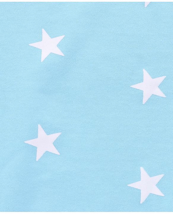 Babyhug Cotton Knit Hooded Towel With Star Print & Text Embroidery L 75 x B 71 cm - Light Blue