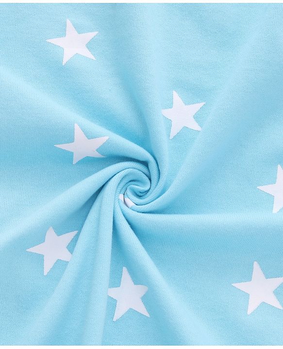 Babyhug Cotton Knit Hooded Towel With Star Print & Text Embroidery L 75 x B 71 cm - Light Blue