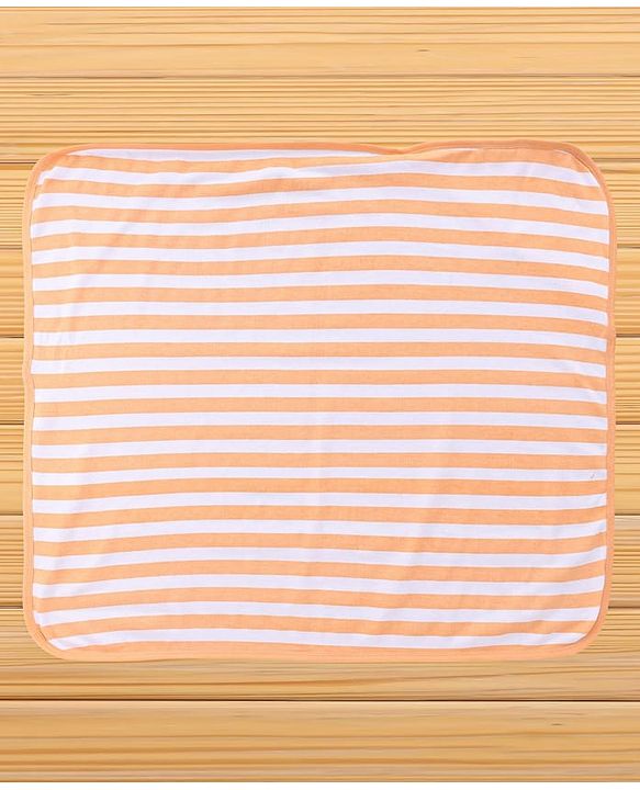 Babyhug Cotton Knit Hooded Towel With Tiger Embroidery & Stripes L 76 x B 76 cm - Light Brown