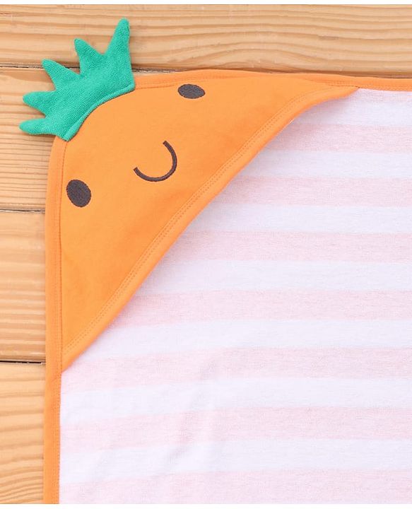 Babyhug Cotton Knit Hooded Towel With Stripes & Crown Applique L 73 x B 73 cm - Orange