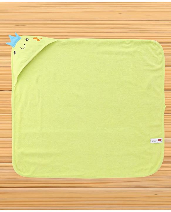 Babyhug Cotton Knit Hooded Towel With Embroidery & Crown Applique L 73 x B 73 cm - Lime Green