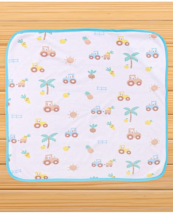 Babyhug Cotton Knit Hooded Towel With Tropical Theme Print & Embroidery L 76 x B 76 cm - White
