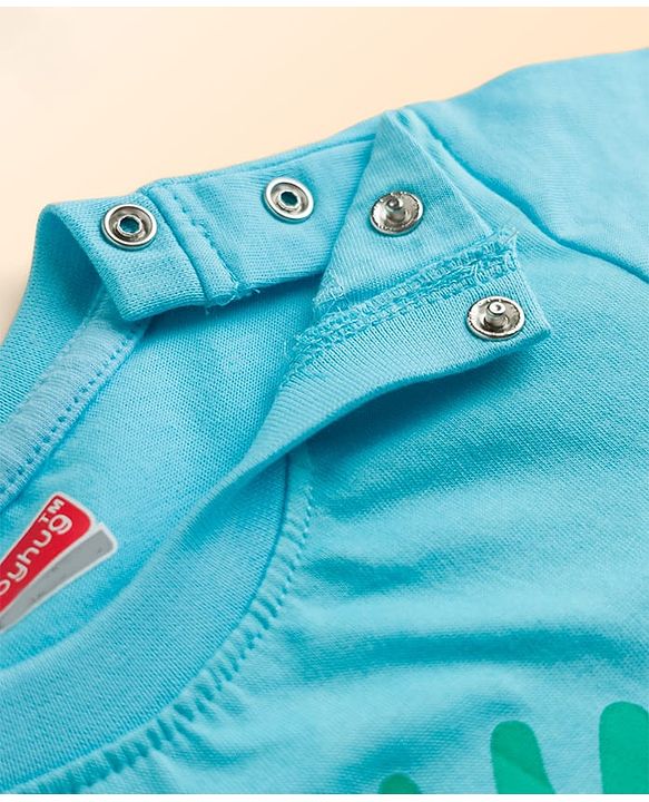 Babyhug Cotton Knit Half Sleeves Fruit Printed T-Shirt & Striped Short Night Suit - Light Blue