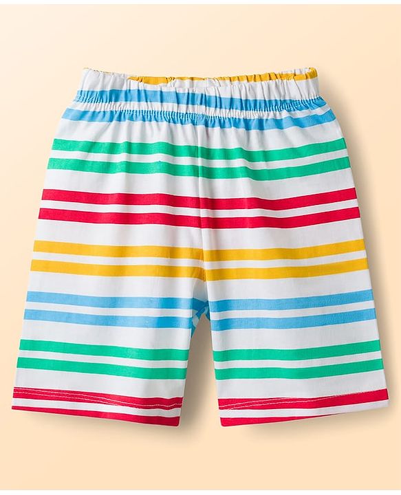 Babyhug Cotton Knit Half Sleeves Fruit Printed T-Shirt & Striped Short Night Suit - Light Blue