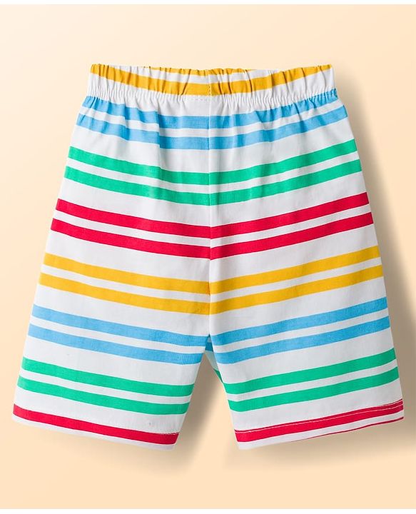 Babyhug Cotton Knit Half Sleeves Fruit Printed T-Shirt & Striped Short Night Suit - Light Blue