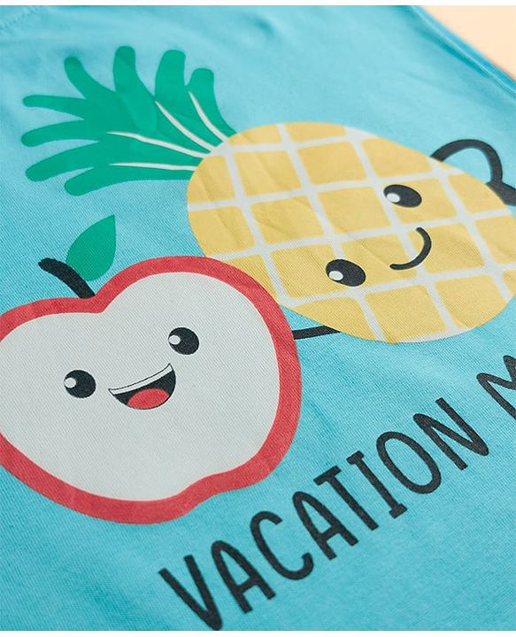 Babyhug Cotton Knit Half Sleeves Fruit Printed T-Shirt & Striped Short Night Suit - Light Blue