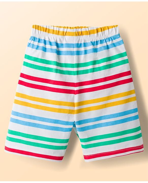 Babyhug Cotton Knit Half Sleeves Fruit Printed T-Shirt & Striped Short Night Suit - Light Blue