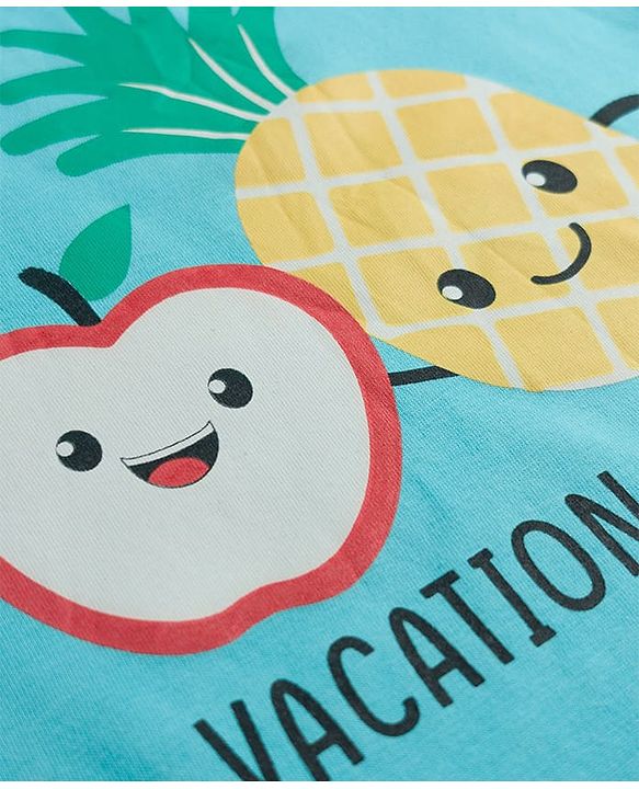 Babyhug Cotton Knit Half Sleeves Fruit Printed T-Shirt & Striped Short Night Suit - Light Blue
