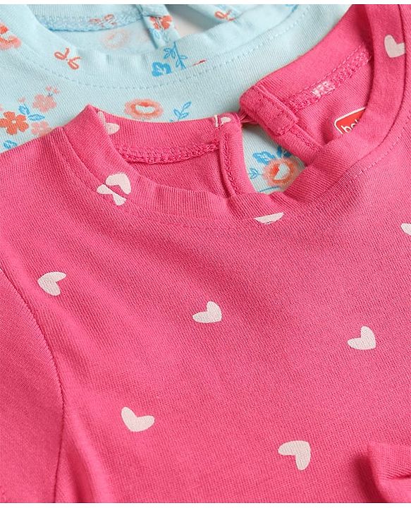 Babyhug Cotton Knit Frocks with Bow Detail Multi Color 3-6 Months
