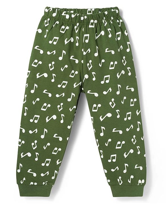 Babyhug Cotton Knit Half Sleeves T-Shirt & Pyjama Night Suit with Monkey Print - Green