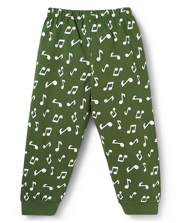 Babyhug Cotton Knit Half Sleeves T-Shirt & Pyjama Night Suit with Monkey Print - Green