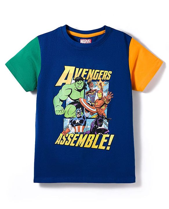 Pine Kids Marvel 100% Cotton Knit Half Sleeve T-Shirts & Shorts Set With Avengers Graphics - Multicolour