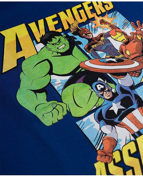 Pine Kids Marvel 100% Cotton Knit Half Sleeve T-Shirts & Shorts Set With Avengers Graphics - Multicolour