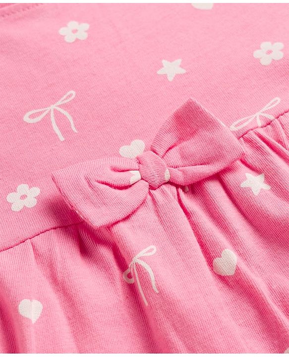 Babyhug Single Jersey Knit Half Sleeves Frocks With Floral Print & Bow Applique Pack of 2 - Multicolor