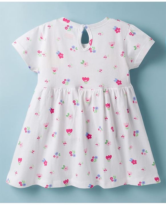 Babyhug Single Jersey Knit Half Sleeves Frocks With Floral Print & Bow Applique Pack of 2 - Multicolor
