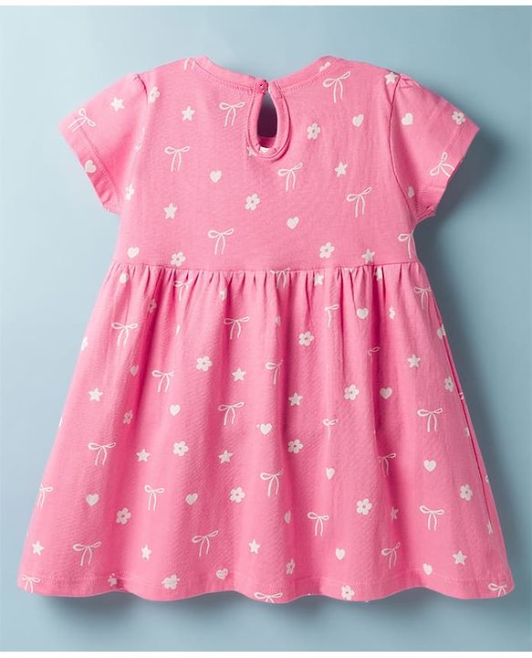 Babyhug Single Jersey Knit Half Sleeves Frocks With Floral Print & Bow Applique Pack of 2 - Multicolor