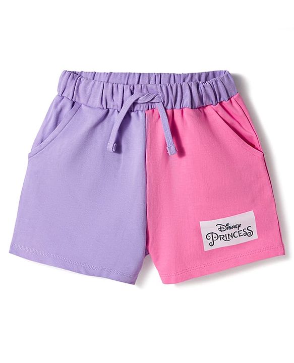 Pine Kids Disney 100% Cotton Knit Half Sleeve T-Shirt & Shorts Set With Disney Princess Graphics - Multicolour