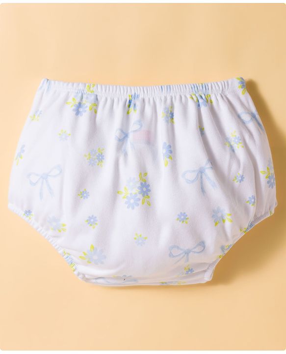 Babyhug Single Jersey Knit Half Sleeves Frock With Floral Print & Bloomer - White