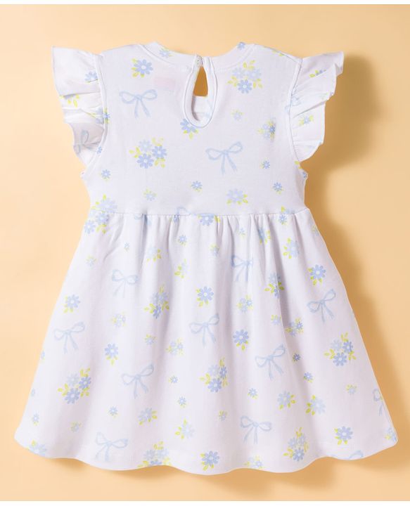 Babyhug Single Jersey Knit Half Sleeves Frock With Floral Print & Bloomer - White