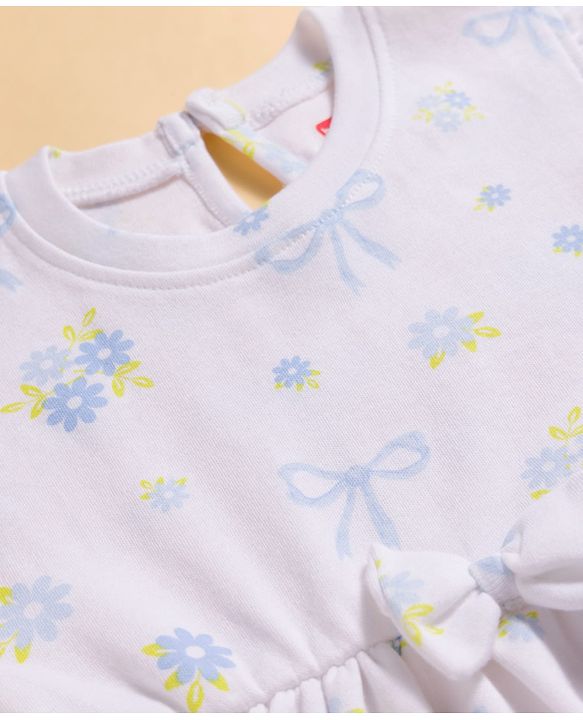 Babyhug Single Jersey Knit Half Sleeves Frock With Floral Print & Bloomer - White