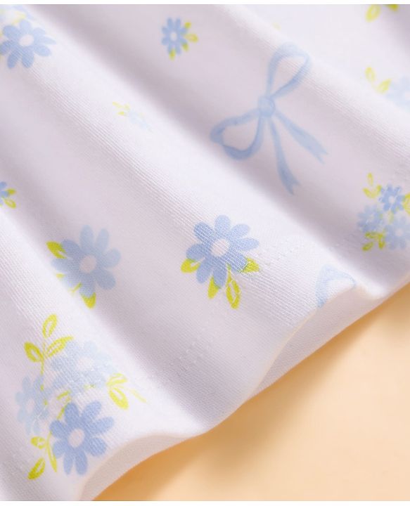 Babyhug Single Jersey Knit Half Sleeves Frock With Floral Print & Bloomer - White