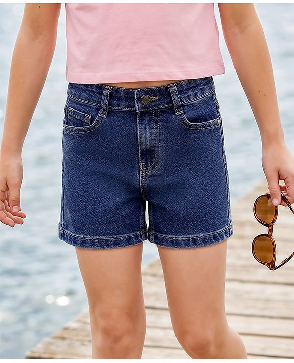 Pine Kids Cotton Woven Solid Shorts -Blue